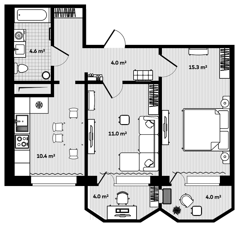 2-комнатная, 52.8 м², № 50 в Лоза