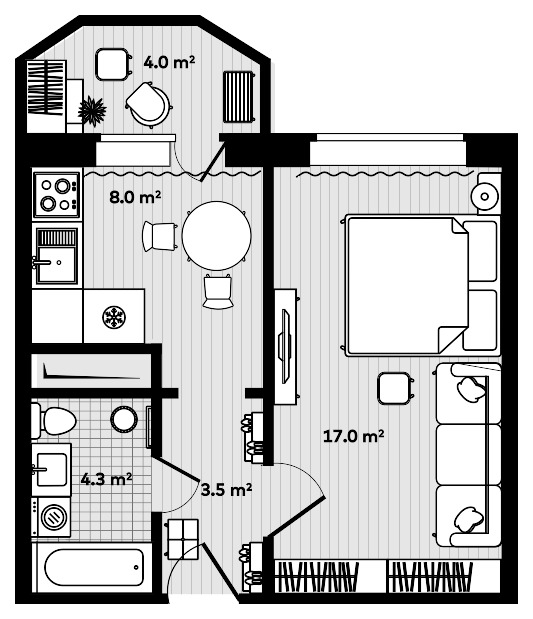 1-комнатная, 34.8 м², № 52 в Лоза