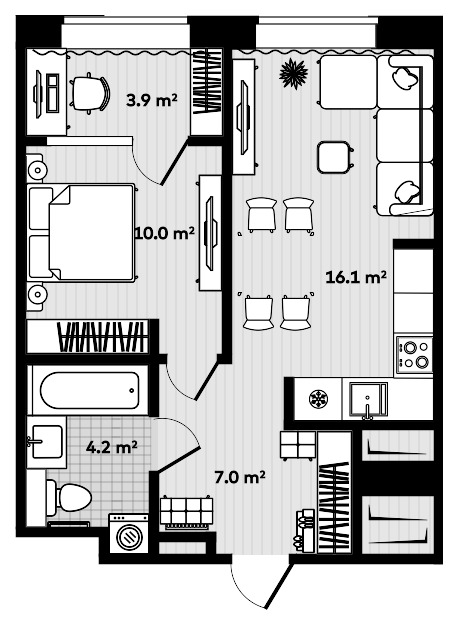 1-комнатная, 42.7 м², № 203 в Секвойя