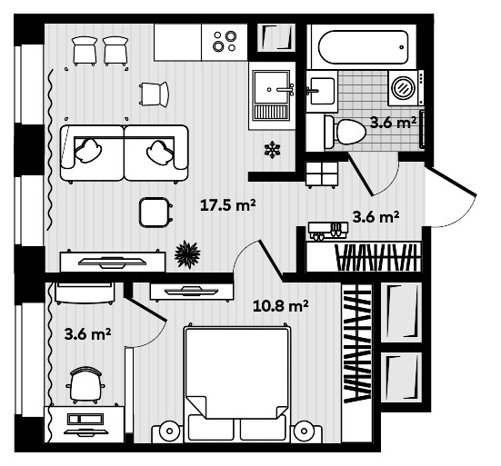 1-комнатная, 38.4 м², № 811 в Секвойя
