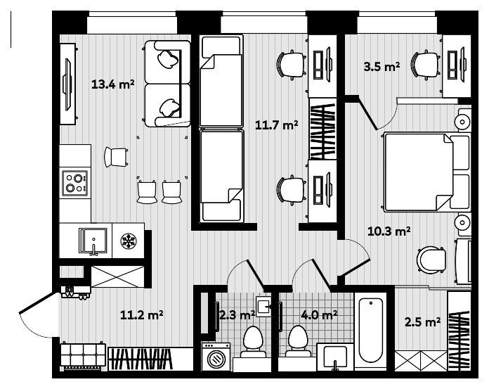 2-комнатная, 58.88 м², № 1002 в Секвойя