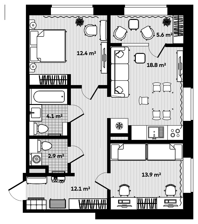 2-комнатная, 67.63 м², № 1106 в Секвойя