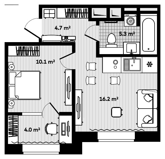 1-комнатная, 38.72 м², № 1409 в Секвойя