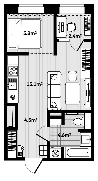 Студия, 31.1 м², № 2005 в Секвойя